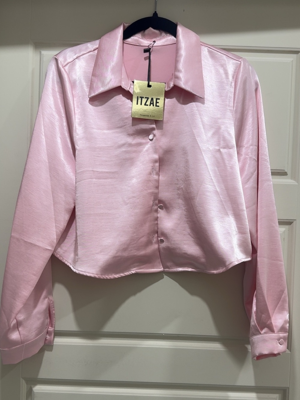 Women's Pink Satin Button-Front Sleep Top